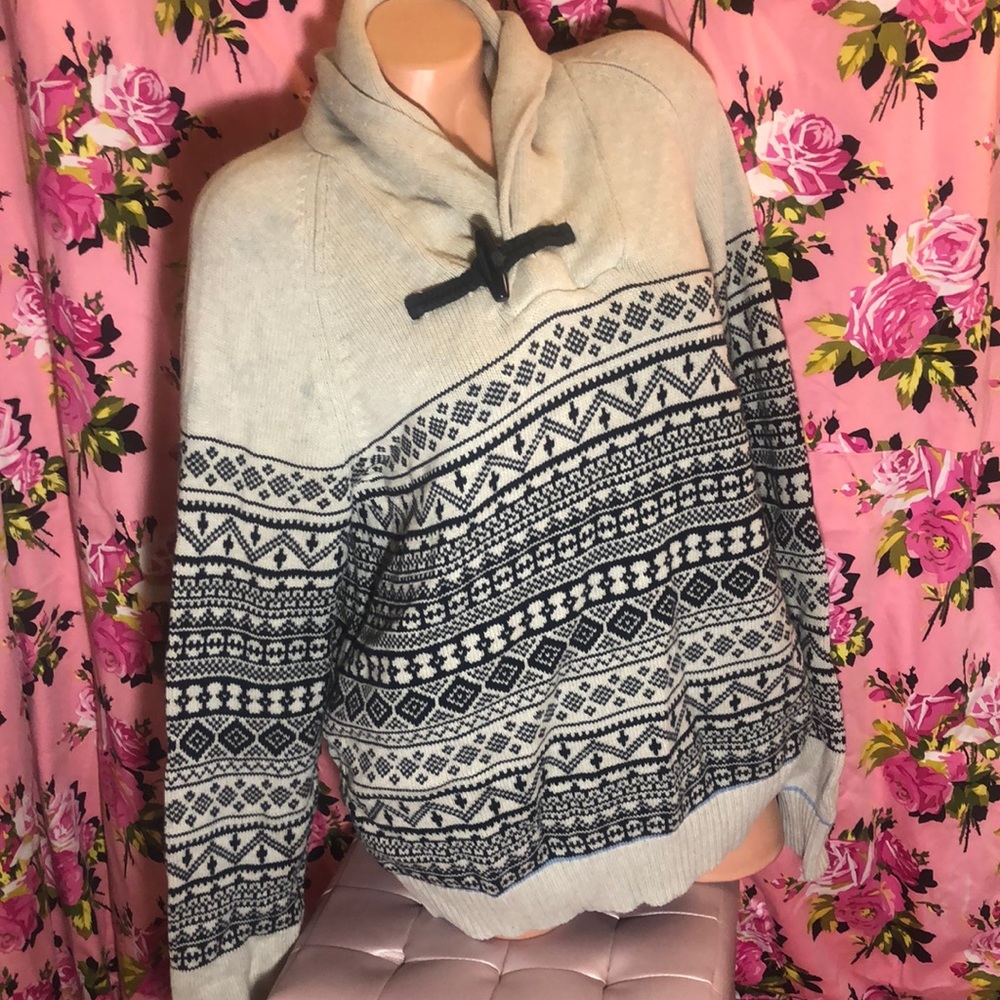Nautica sweater blue gray knit winter 100% cotton Lopapeysa Icelandic ski cozy